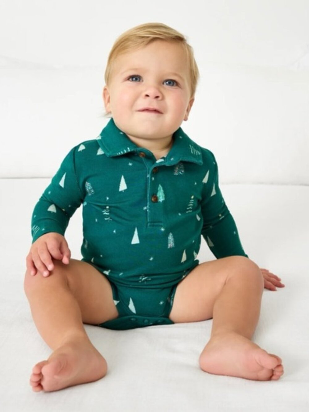 Play by Little Sleepies Twinkling Trees Polo Bodysuit 12-18M